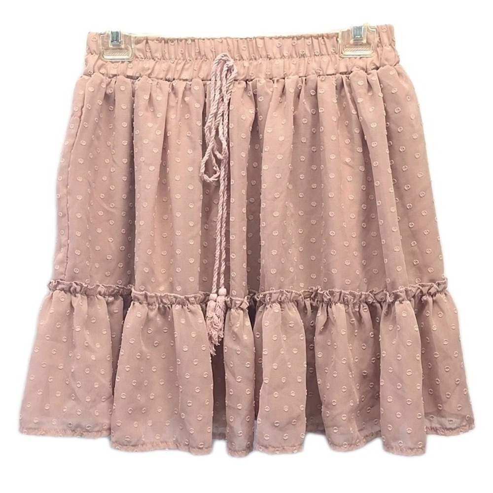 Simplee Pink Swiss Dot Ruffle Skirt Boho Coquette Peasant Mini Size M